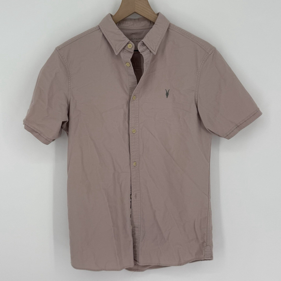 ALLSAINTS Huntingdon Short Sleeve Shirt Men's Size Small Ash Pink - Picture 1 of 5